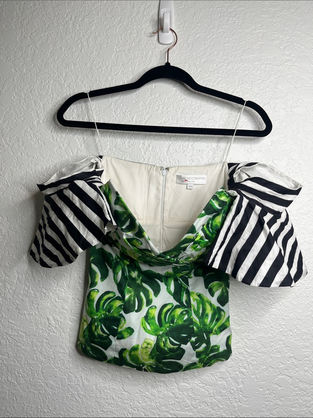 Caroline Constas Alix Off the Shoulder Palm Stripe Top sz XS - Picture 4 of 7